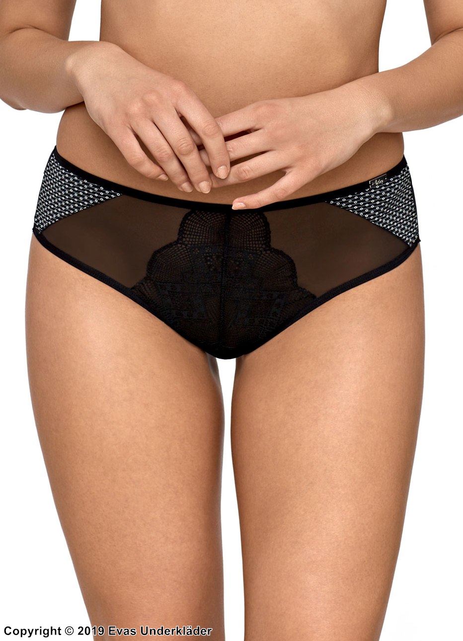 Cheeky panties, see-through mesh, lace overlay